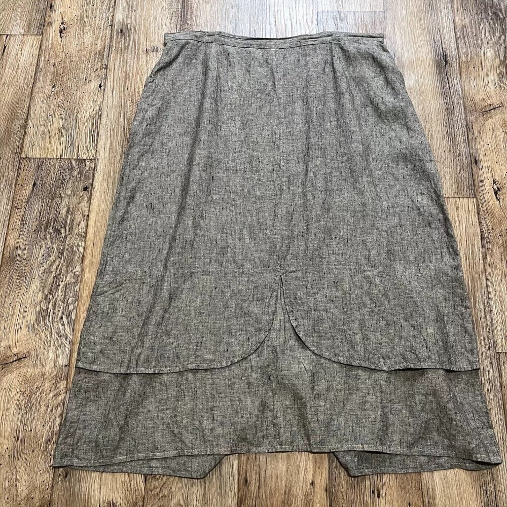 FLAX Women's Linen Maxi Skirt Plus size  2G Gray Pull On Peasant Boho Lagenlook
